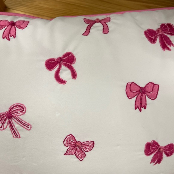 Pink Ribbon Bow Embroidered Faux Velvet Decorative Pillow Coquette NWT - Picture 3 of 5